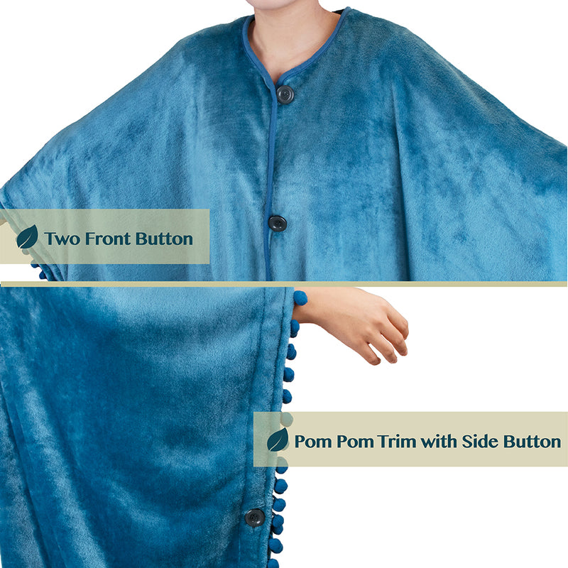 Classic Pom Pom Fringe Poncho Blanket