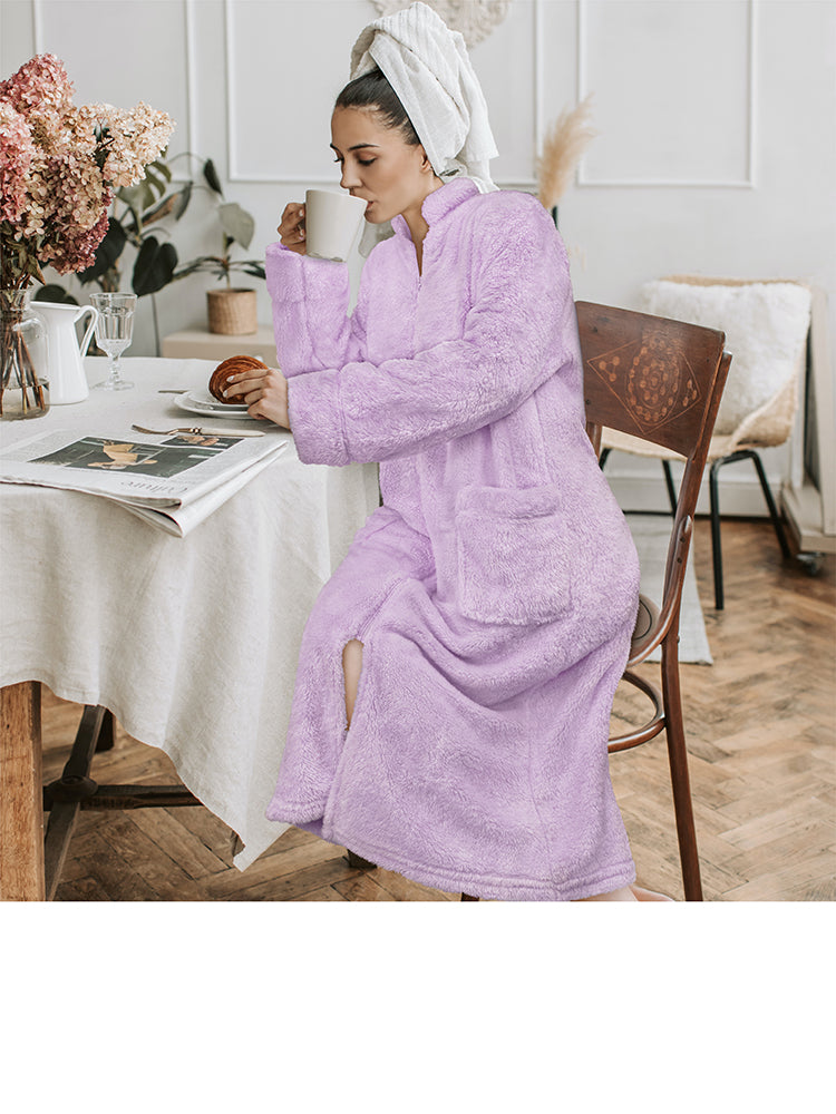 Women's Sherpa Housecoat Zipper Robe