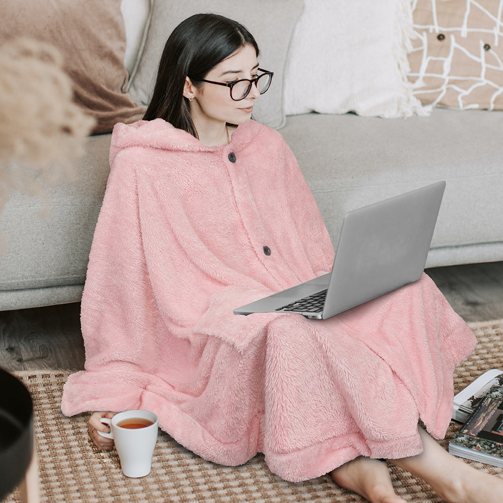 Angel Wrap Hoodie Sherpa Fluffy Poncho Blanket