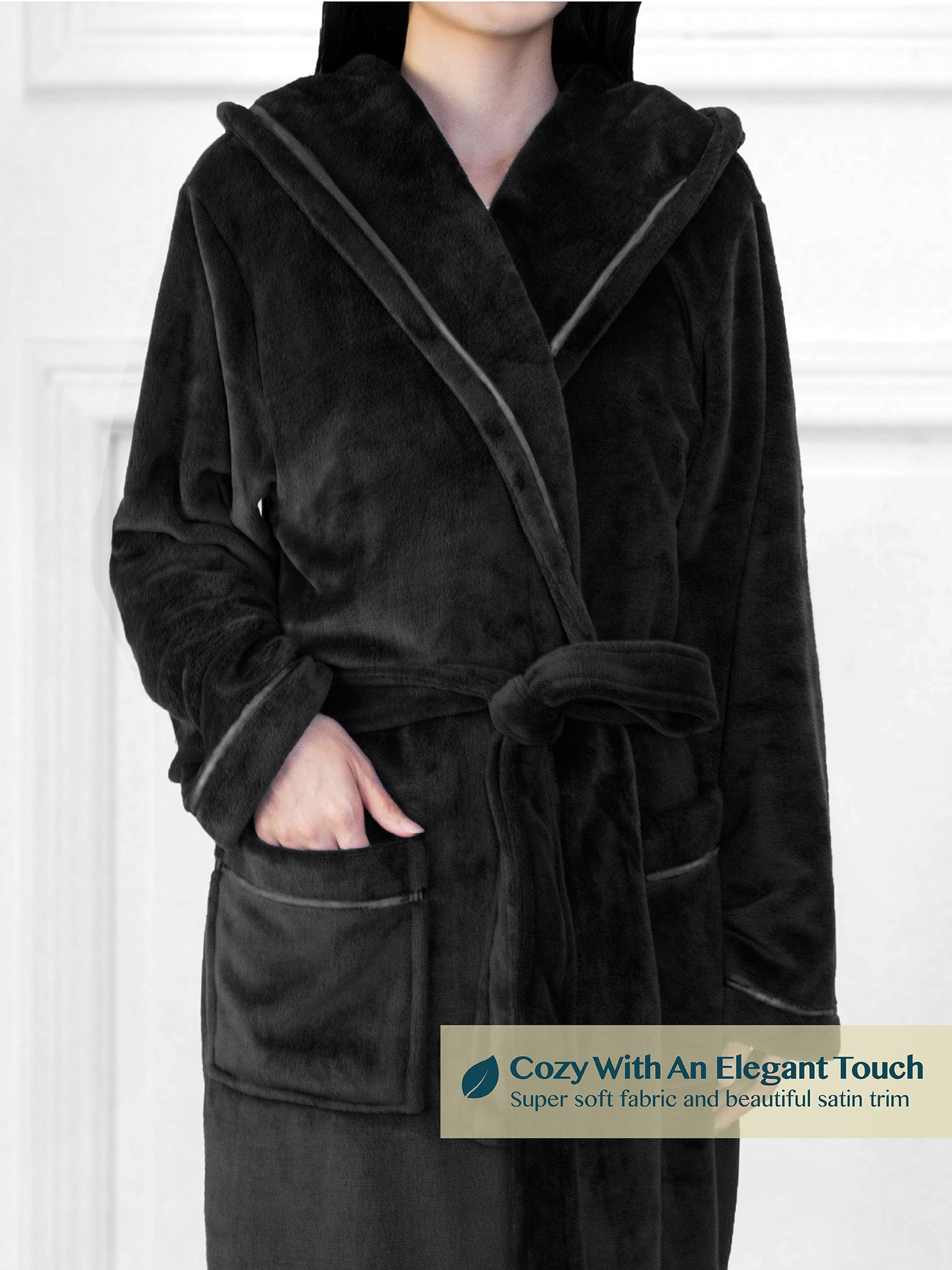 Women's Satin Trim Fleece Robe with Hood