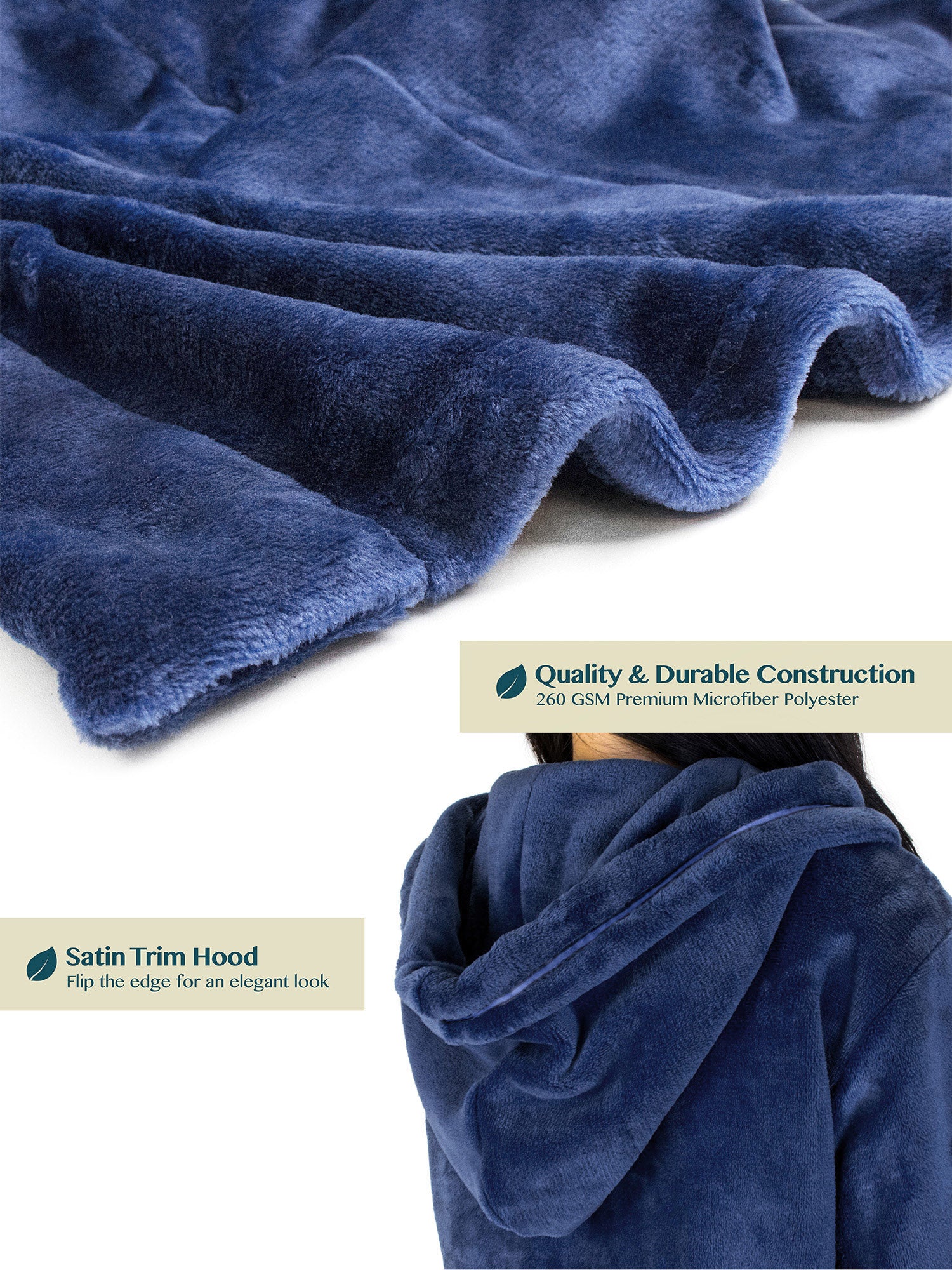 Women's Satin Trim Fleece Robe with Hood