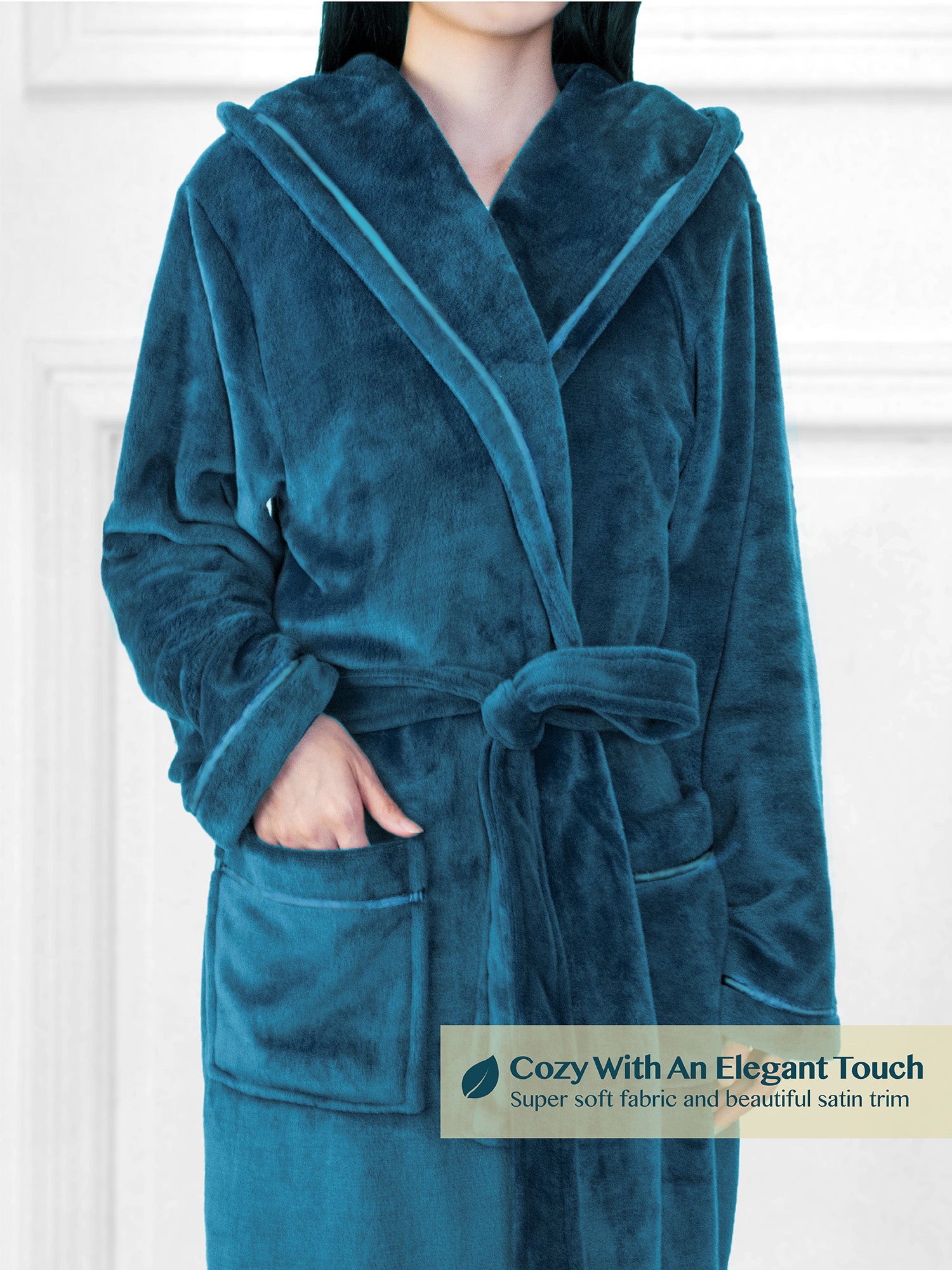 Women's Satin Trim Fleece Robe with Hood