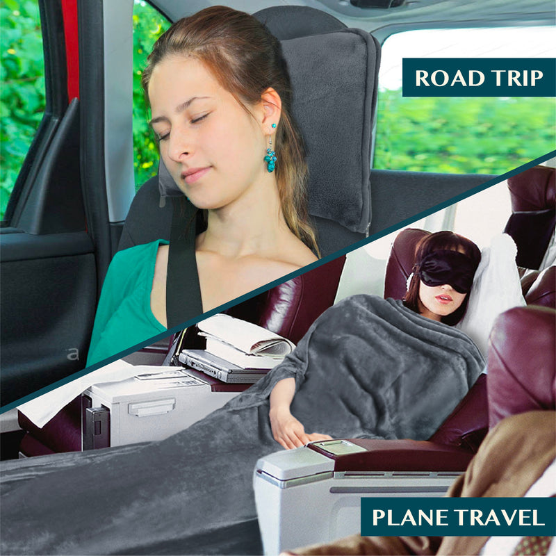 Wearable Fleece Travel Blanket Pillow