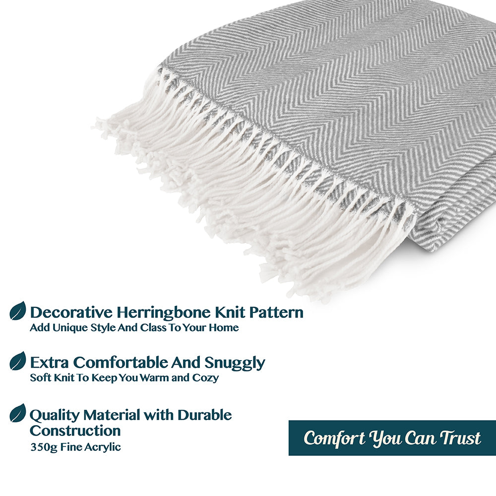 Herringbone Knit Fringe Throw Blanket