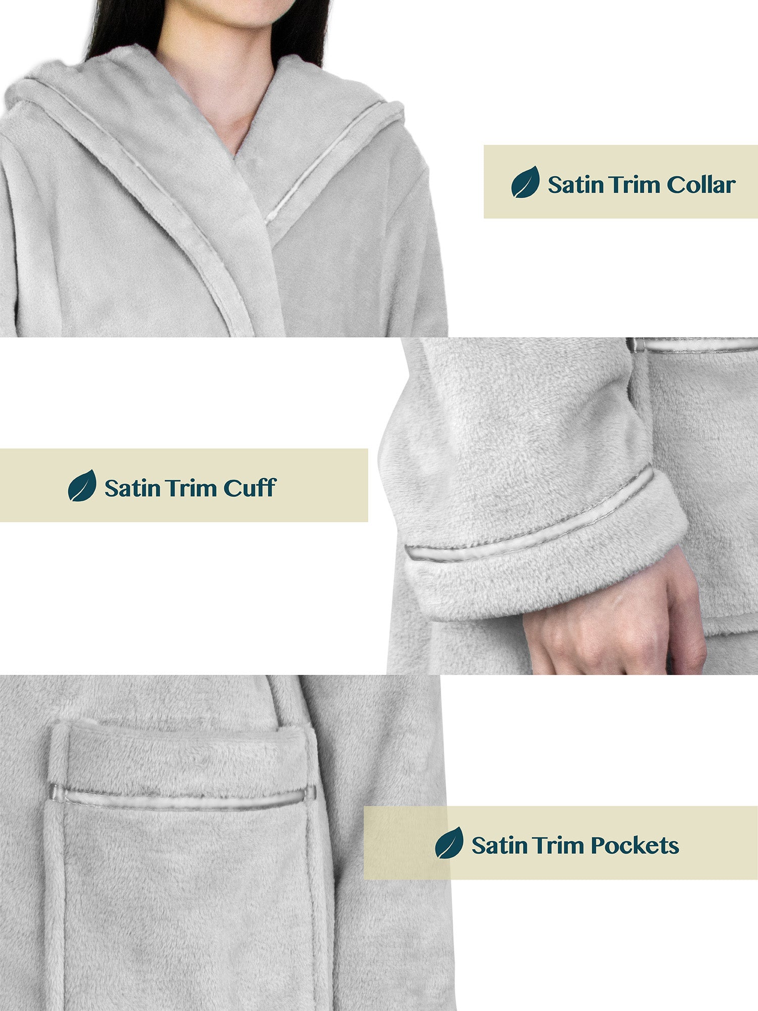 Women's Satin Trim Fleece Robe with Hood