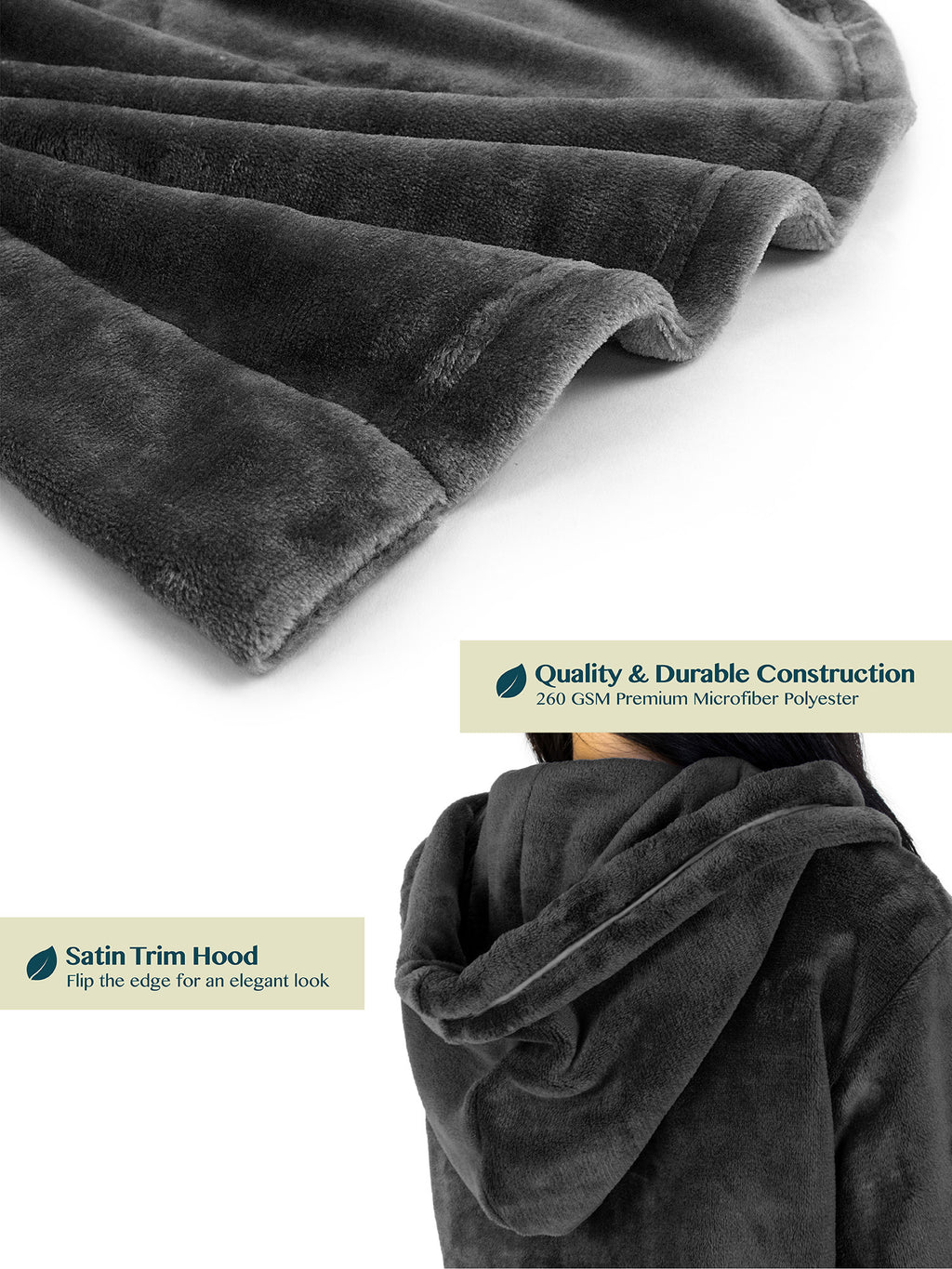 Women's Satin Trim Fleece Robe with Hood