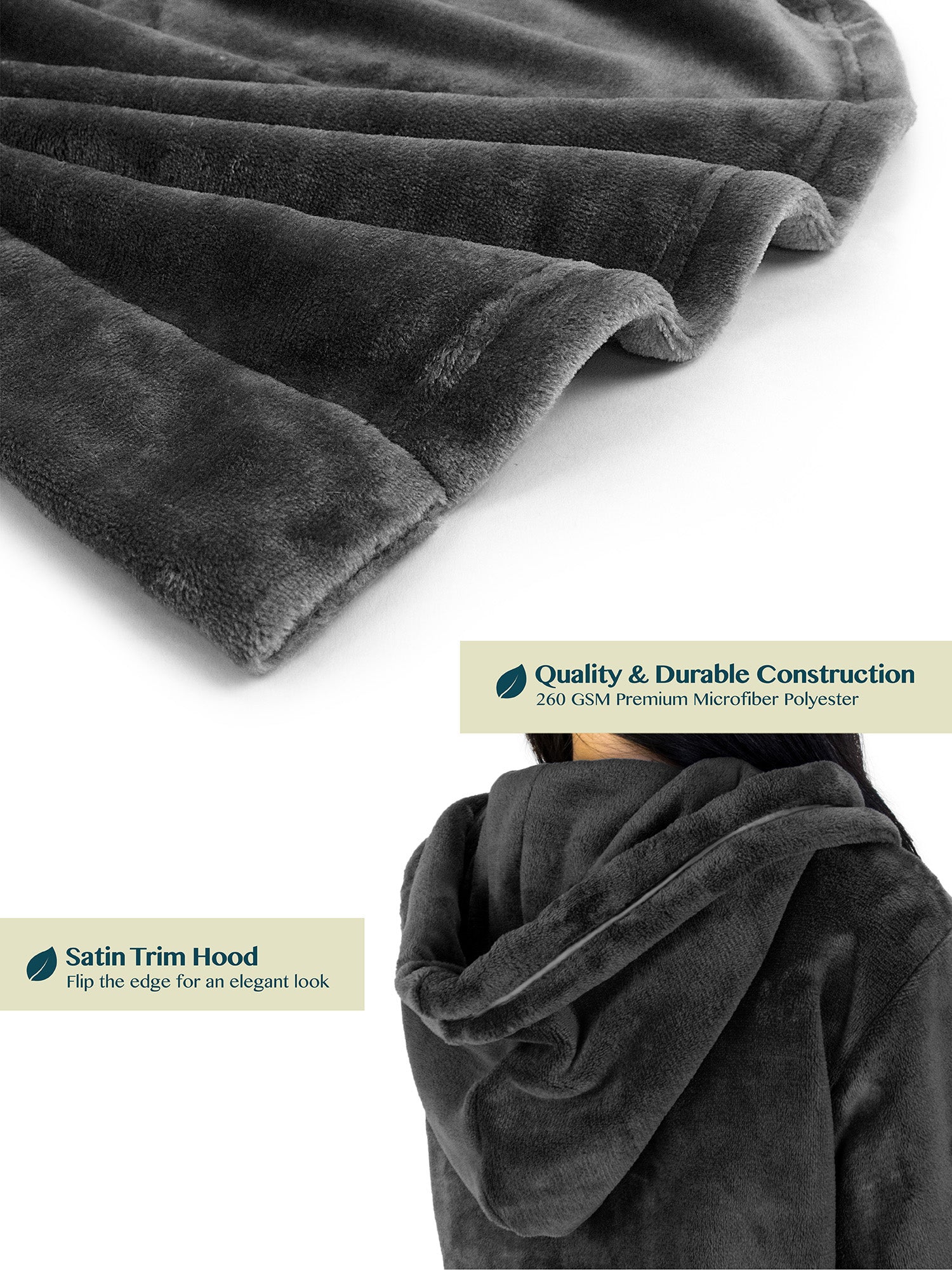 Women's Satin Trim Fleece Robe with Hood