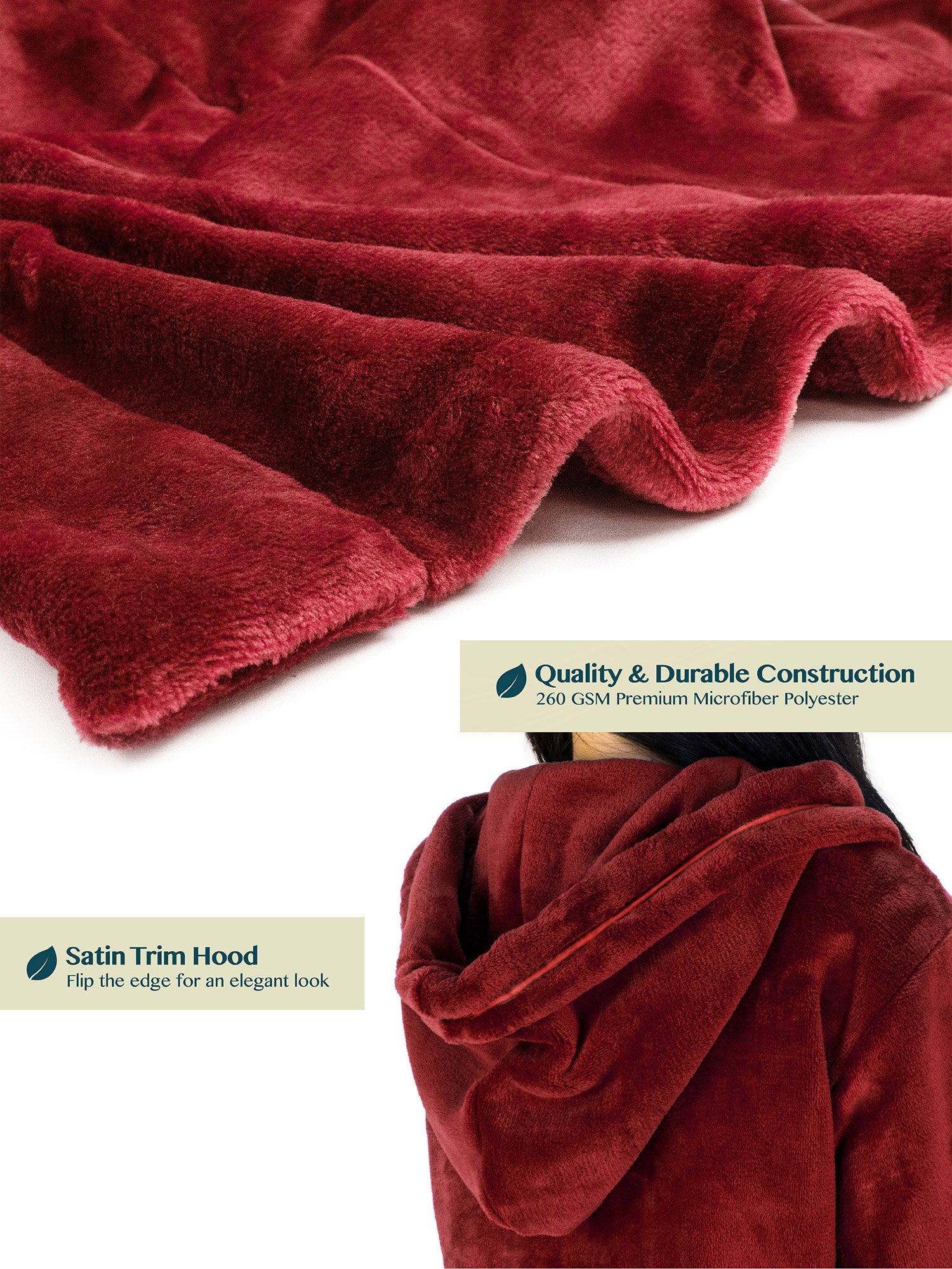 Women's Satin Trim Fleece Robe with Hood