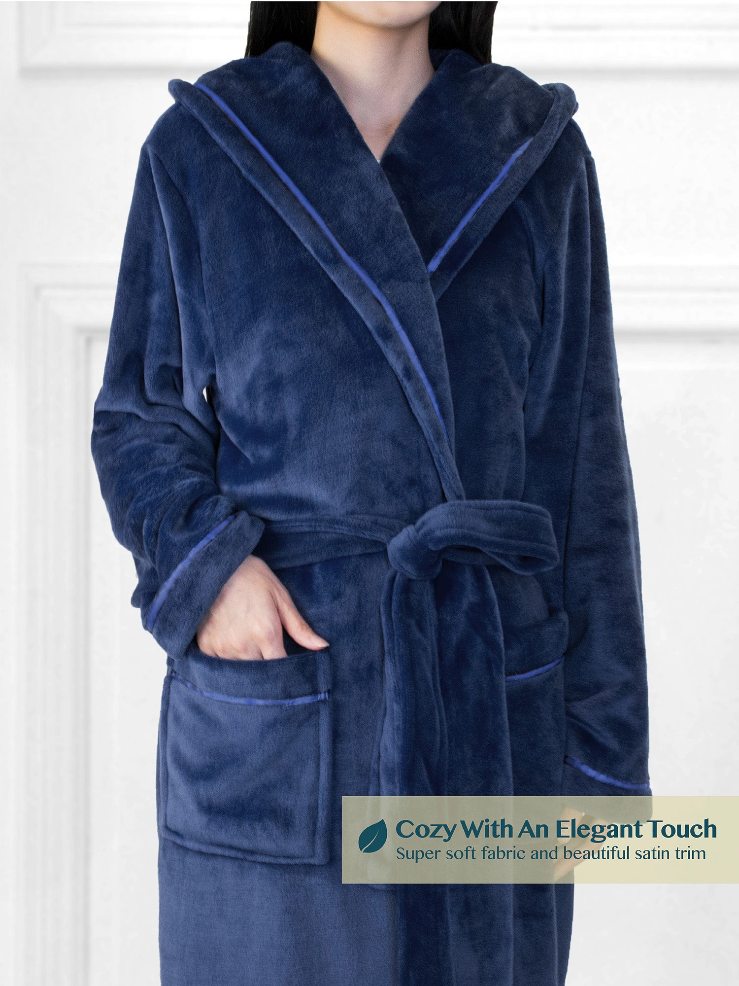Women's Satin Trim Fleece Robe with Hood