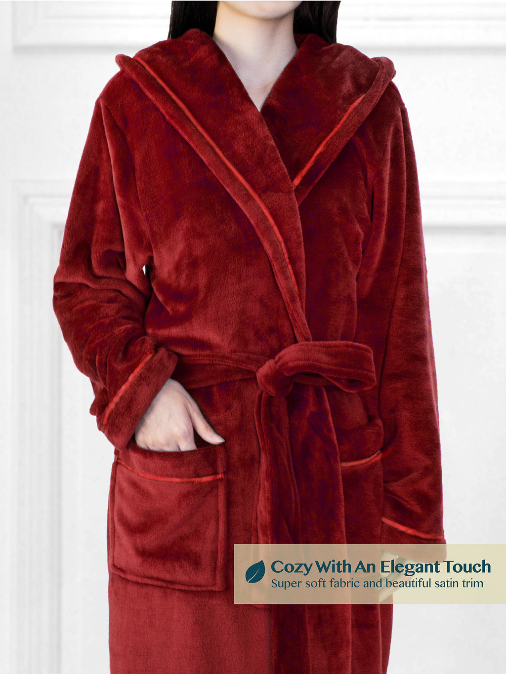 Women's Satin Trim Fleece Robe with Hood