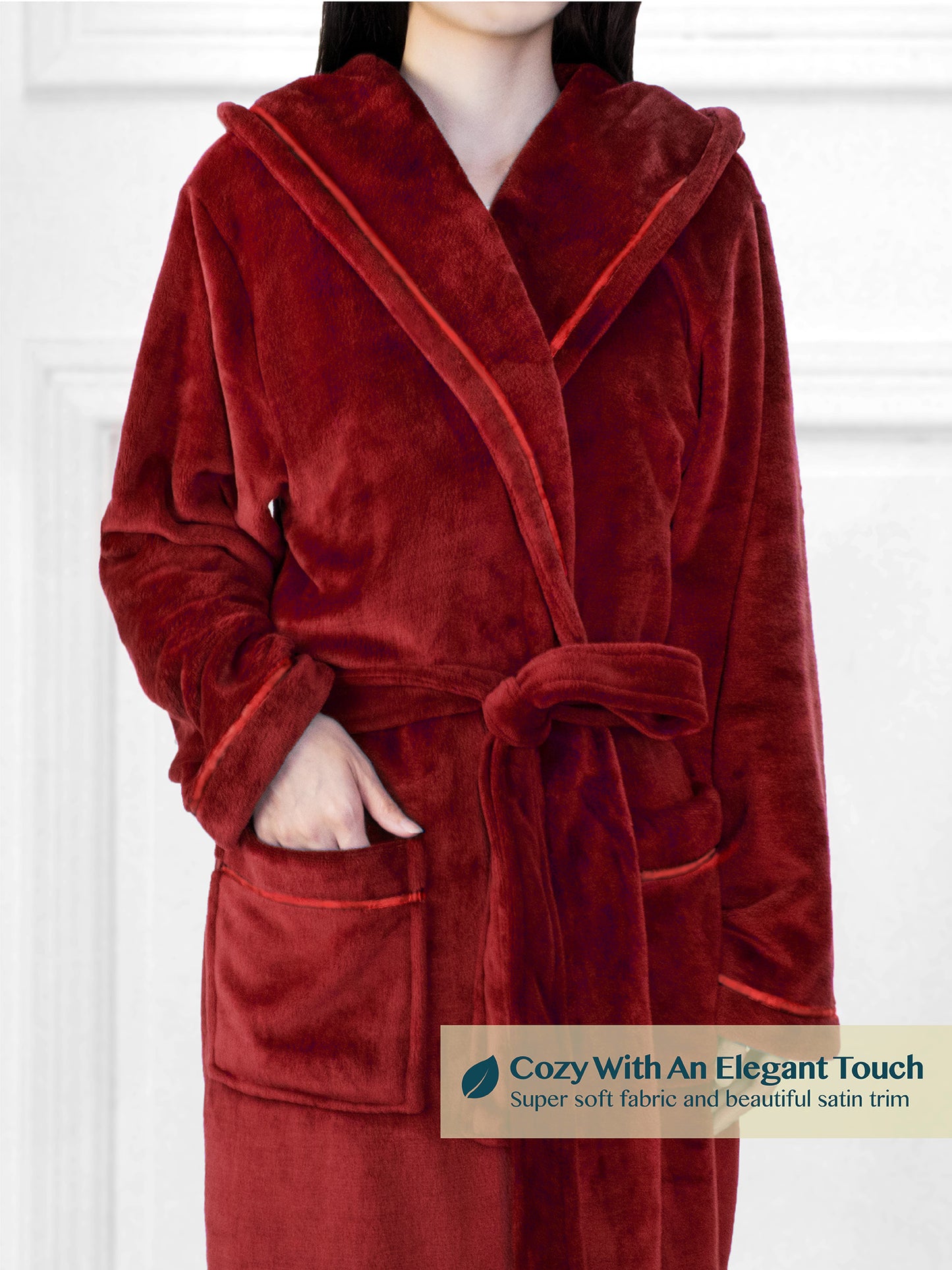 Women's Satin Trim Fleece Robe with Hood