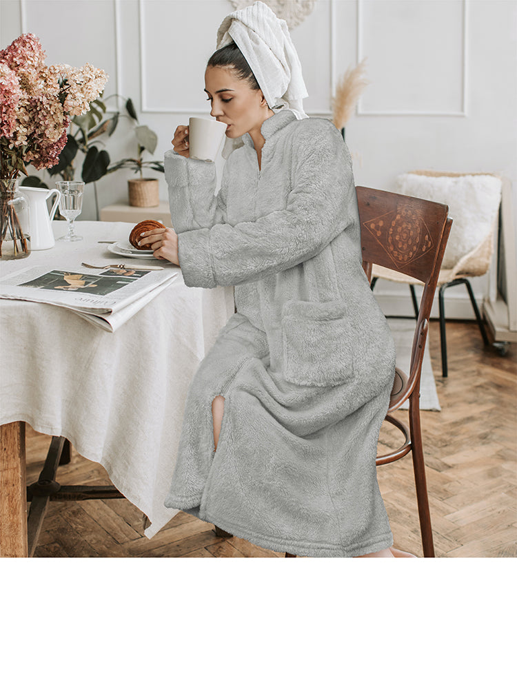 Women's Sherpa Housecoat Zipper Robe