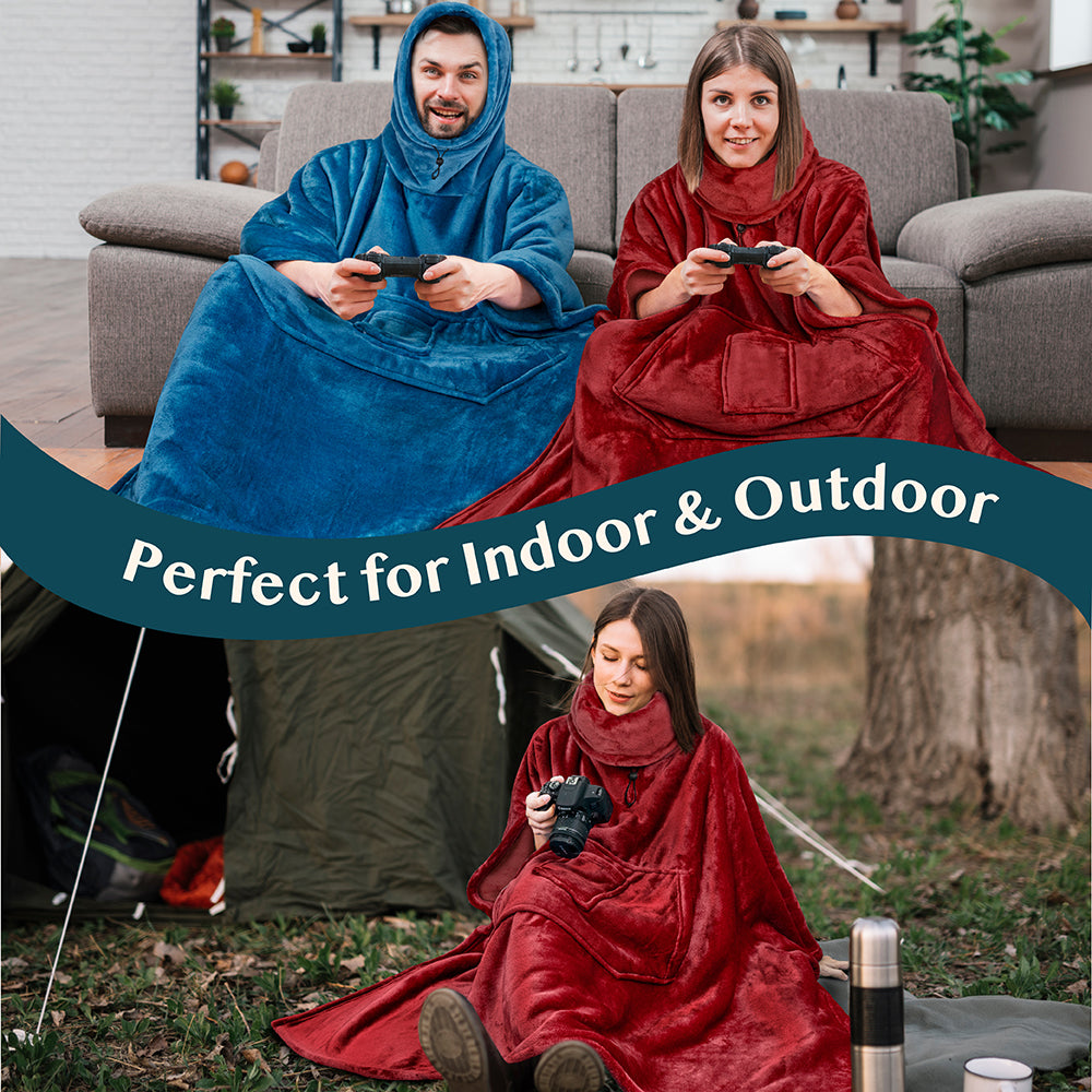 Neck Warmer Hooded Poncho Blanket