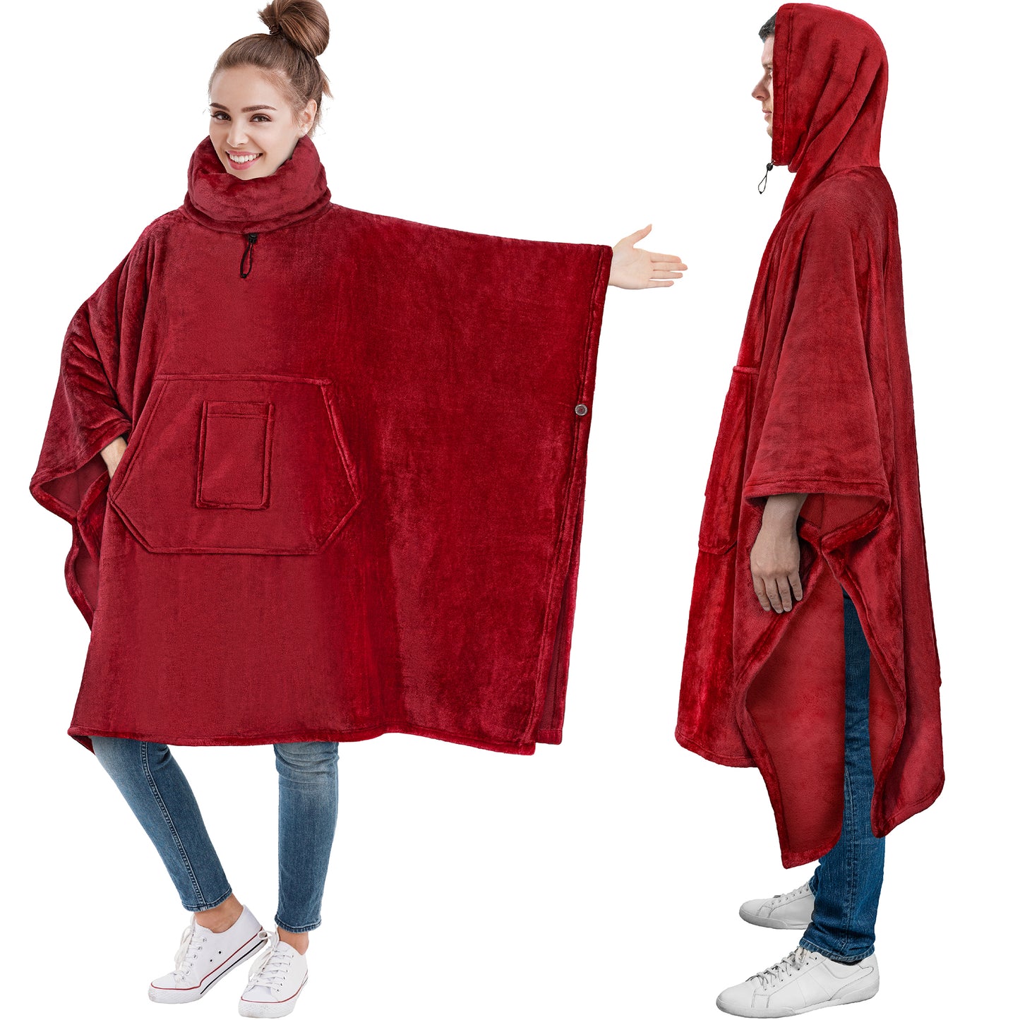 Neck Warmer Hooded Poncho Blanket