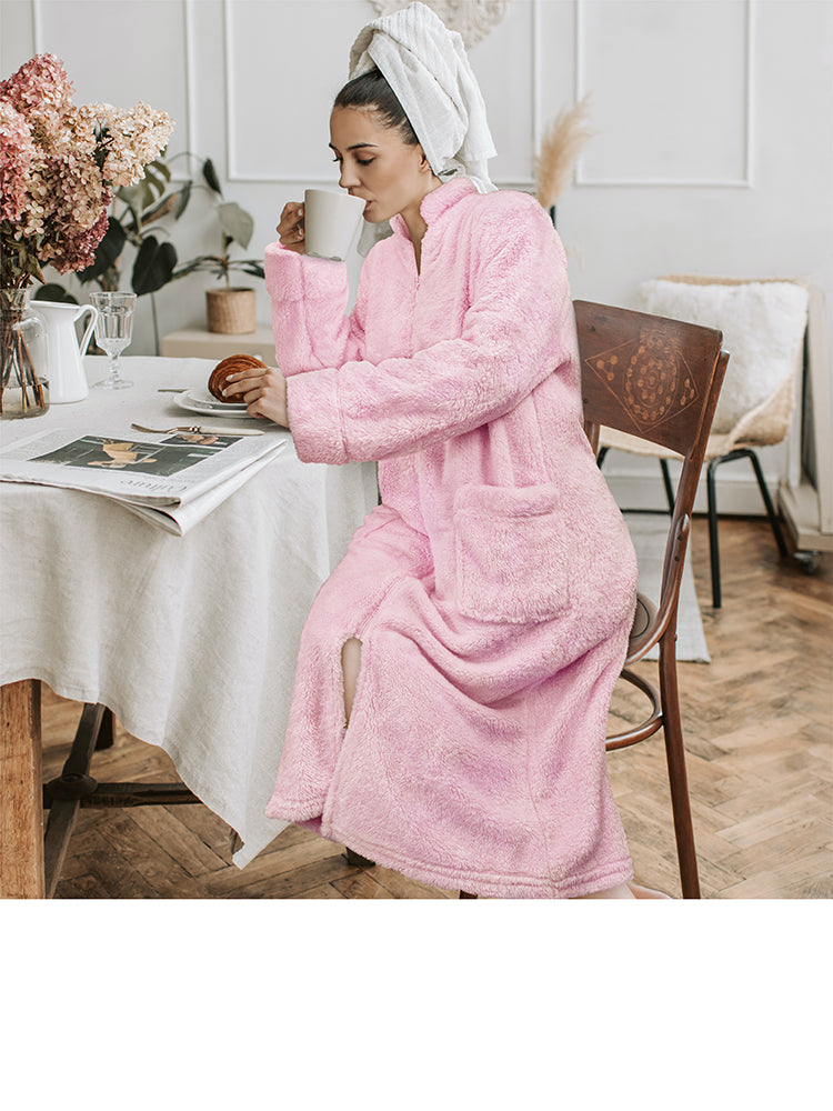Women's Sherpa Housecoat Zipper Robe