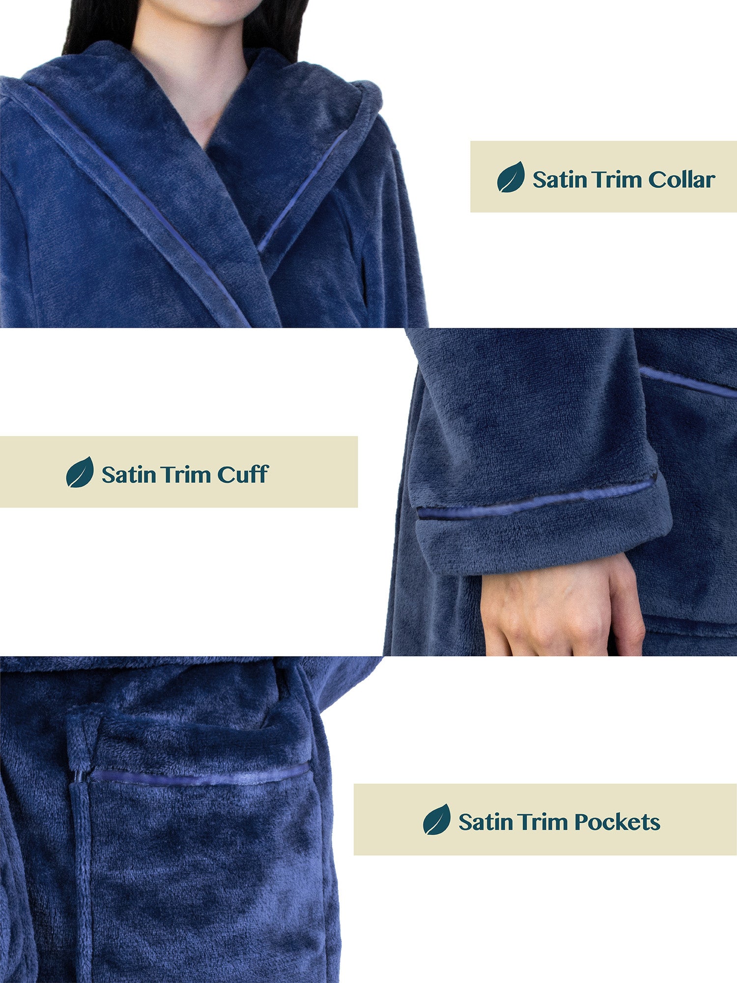 Women's Satin Trim Fleece Robe with Hood