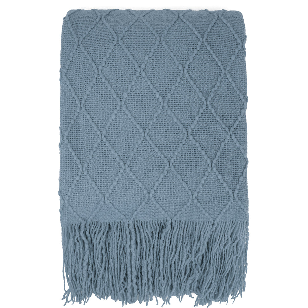 Diamond Knit Textured Fringe Throw Blanket