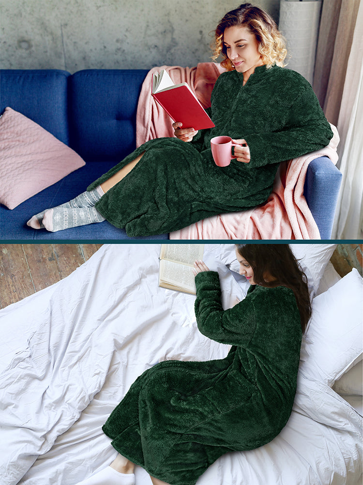Women's Sherpa Housecoat Zipper Robe