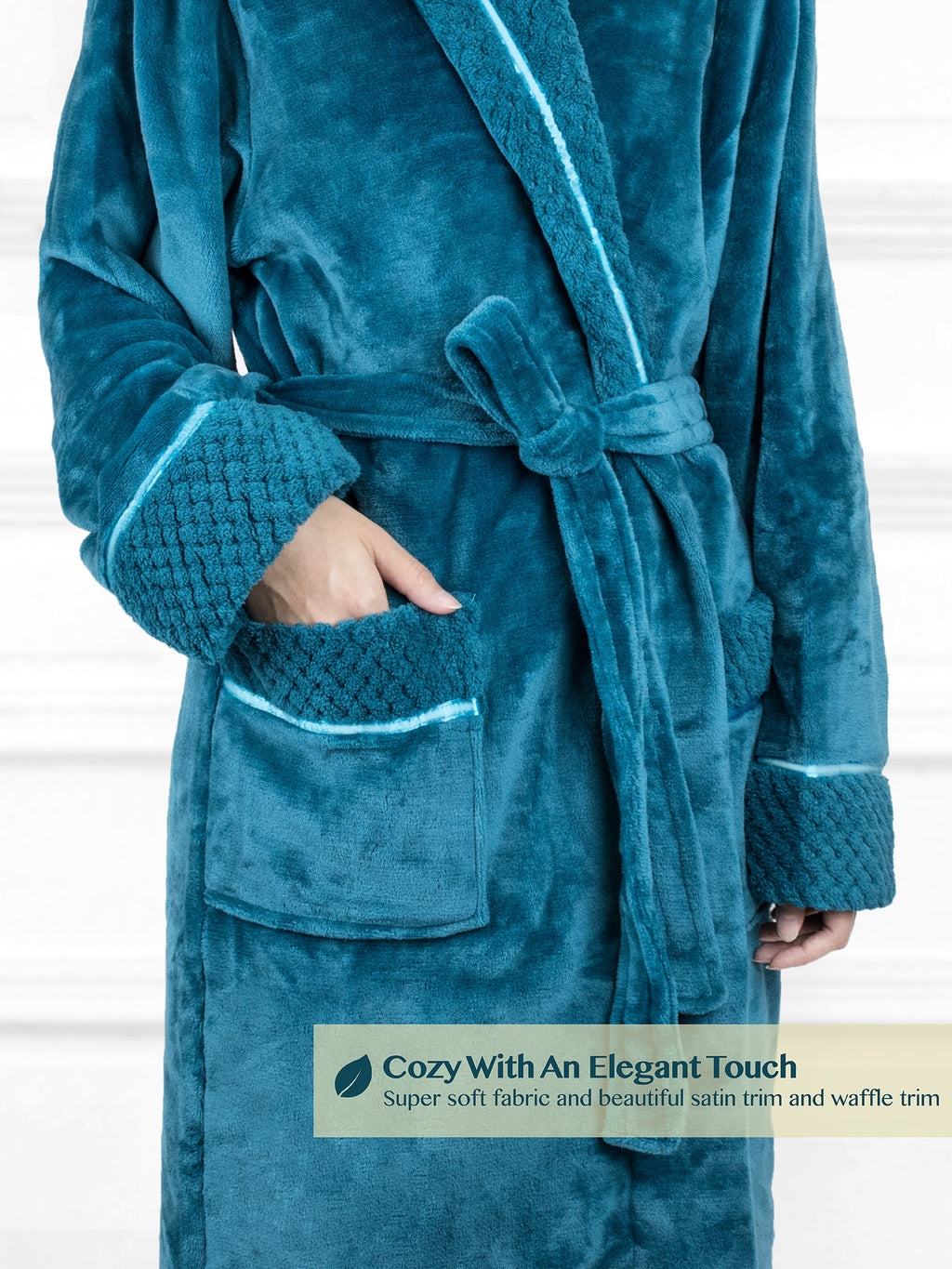 Women's Satin and Waffle Trim Fleece Robe