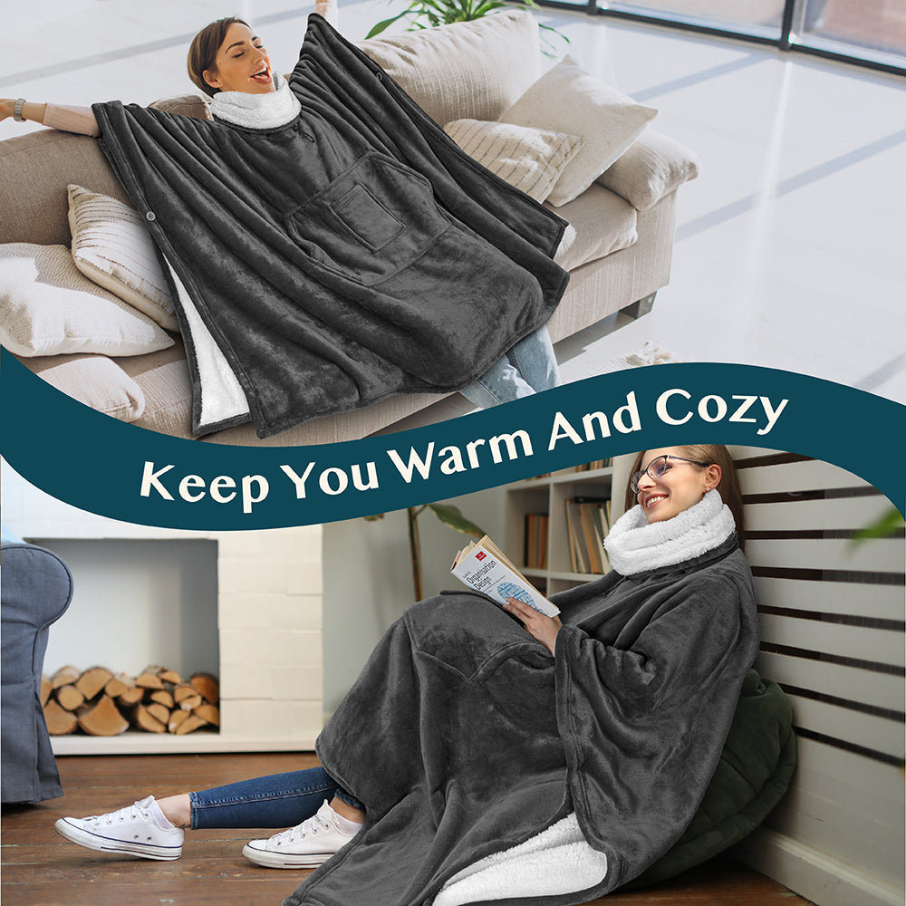 Neck Warmer Hooded Poncho Blanket