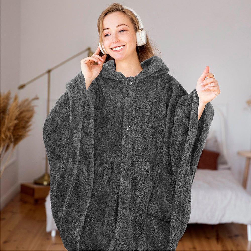 Angel Wrap Hoodie Sherpa Fluffy Poncho Blanket