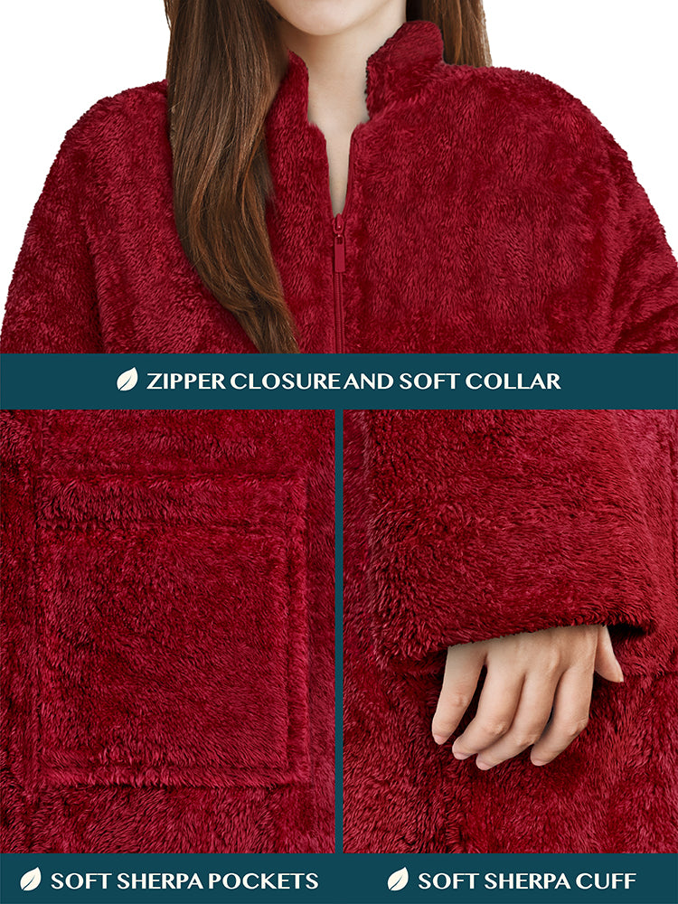 Women's Sherpa Housecoat Zipper Robe
