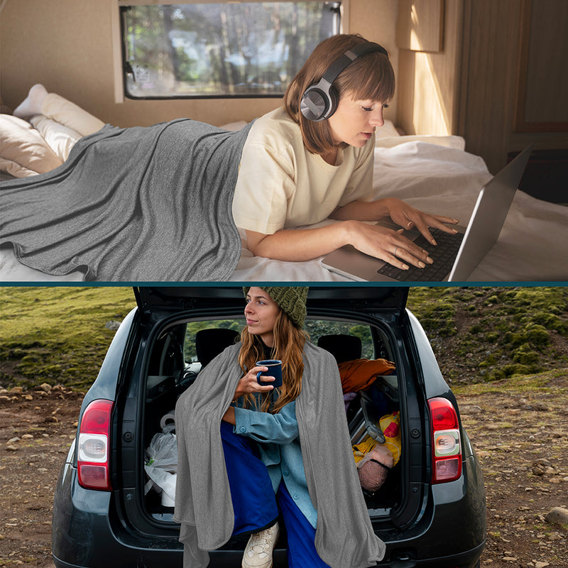 Compact Fleece Travel Blanket Pillow