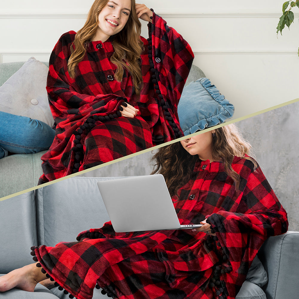 Angel Wrap Pom Pom Fringe Poncho Blanket