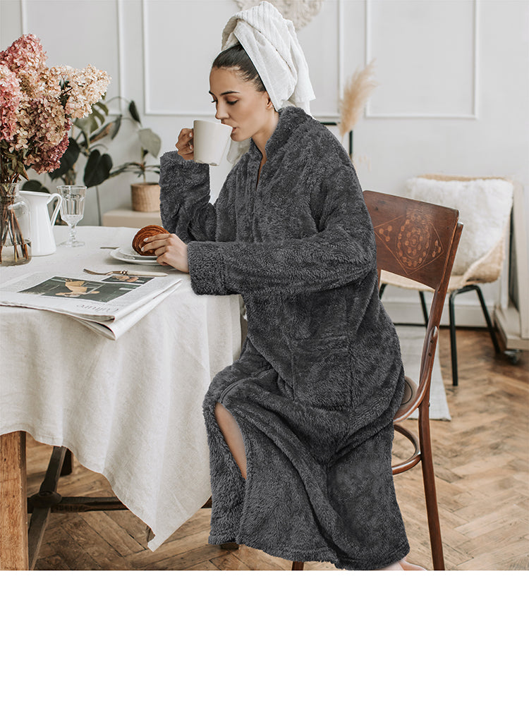 Women's Sherpa Housecoat Zipper Robe