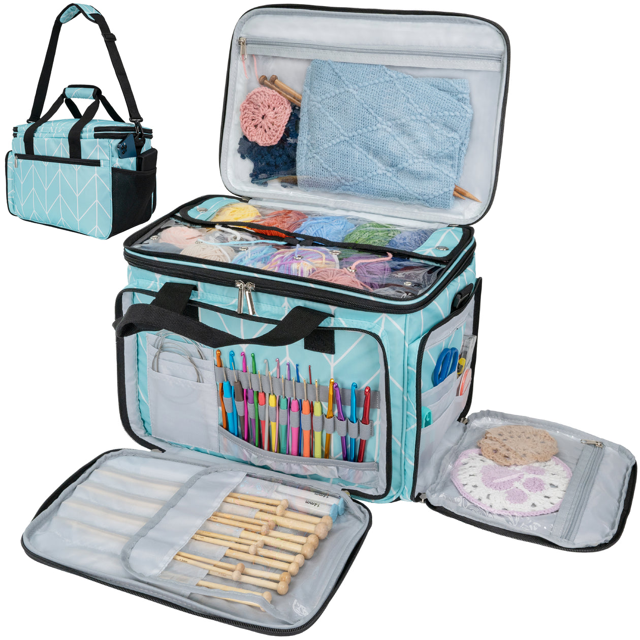 Knitting Bag Backpack,Yarn Storage Organizer Travel Crochet Bag with U –  Fig Basket Crochet & Creative