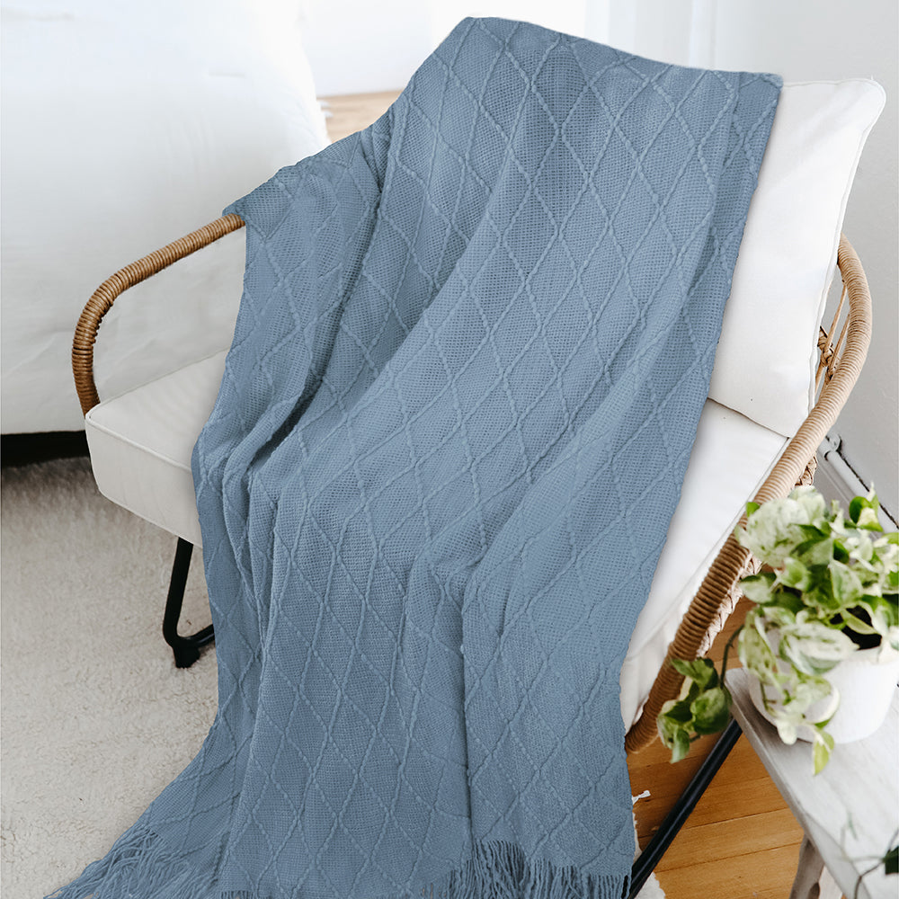 Diamond Knit Textured Fringe Throw Blanket