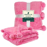 Pom Pom Fringe Sherpa Throw Blanket